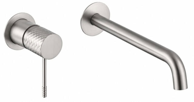 Moderne Waschtischarmatur Wandmontage in Gebürstetes Nickel, für die Montage über Waschtisch oder Aufsatzwaschbecken. Mit 5 Jahren Garantie und in 6 Farben erhältlich.