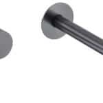 Moderne Waschtischarmatur Wandmontage in Black Gun Metal, für die Montage über Waschtisch oder Aufsatzwaschbecken. Mit langlebiger PVD-Beschichtung. Mit 5 Jahren Garantie und in 5 Farben erhältlich.