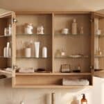 Spiegelschrank mit Regal, ausgestattet mit 2 Glasböden aus massiver Natureiche 80 cm.