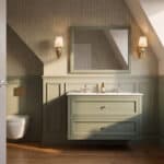 Landhaus-Badezimmermöbel 120 cm in Card Room Green mit Doppel-Keramikwaschtisch und 2 Schubladen