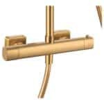 Thermostatisches Aufputz-Duschset in Gebürstetem Gold, geliefert als Komplettset mit Handbrause, Gleitstange und Brauseschlauch. Teil der Lugano Serie aus massivem Messing, in 6 Farben erhältlich und mit 5 Jahren Garantie.