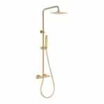 Thermostatisches Aufputz-Duschset in Gebürstetem Gold, geliefert als Komplettset mit Handbrause, Gleitstange und Brauseschlauch. Teil der Lugano Serie aus massivem Messing, in 6 Farben erhältlich und mit 5 Jahren Garantie.