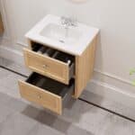 Modernes wandhängendes Badmöbel 60 cm aus Natureiche mit glatter Front und Keramikwaschtisch
